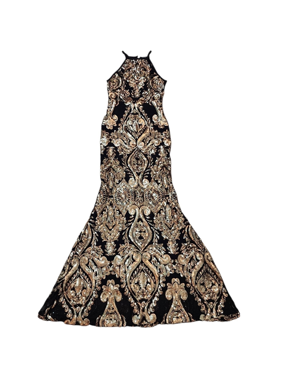 privy Black and Gold Sequin Embellished Prom Gown Dress Size Small
